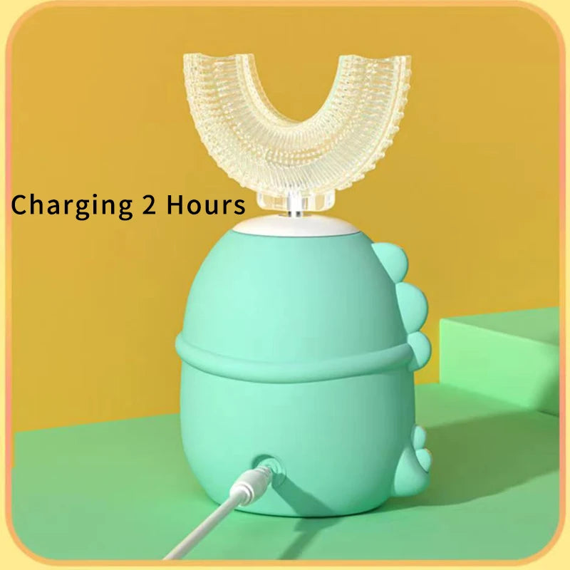 U-shaped Sonic Electric Toothbrush for Kids Children Cartoon Rechargeable USB 360 Degrees Automatic Toothbrushes Blue Light IPX7