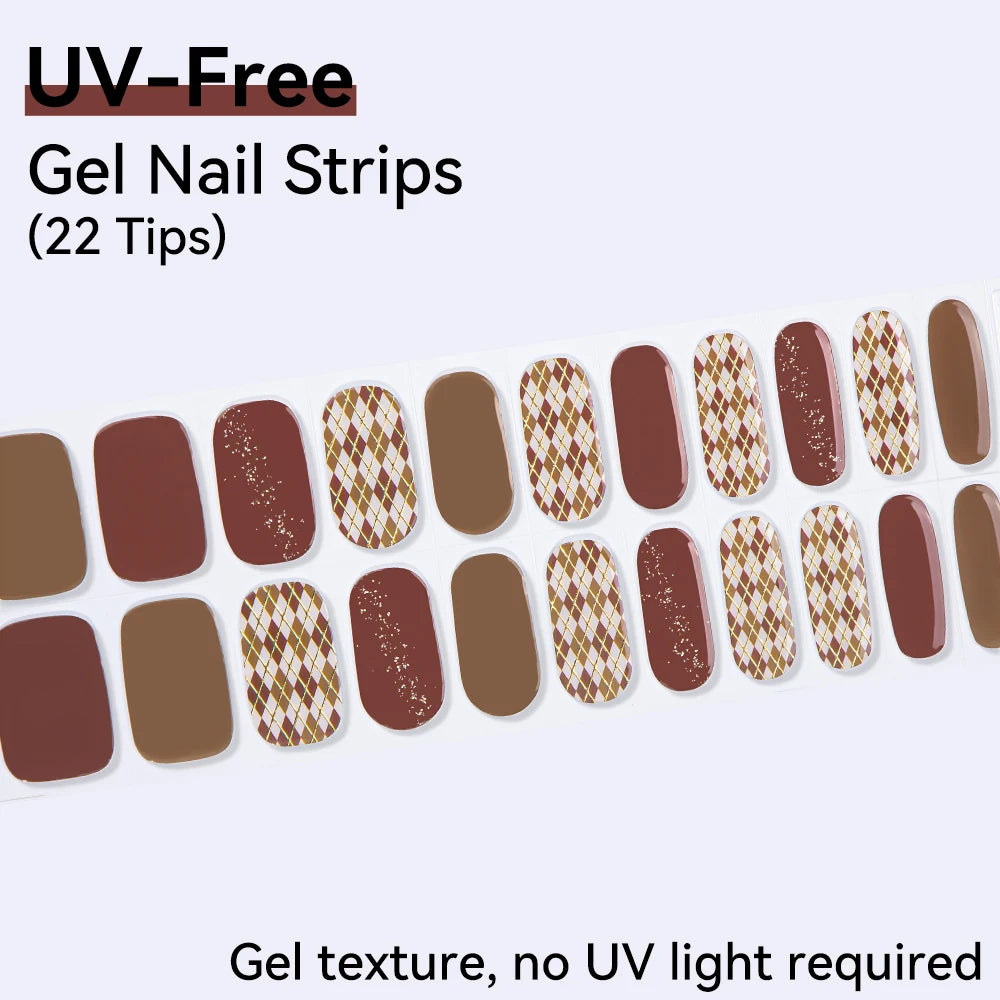 UV FREE Fully Cured Gel Nail Strips 16/22 Tips Self Adhesive Gel Nail Stickers DIY Nail Art Manicure DON'T NEED UV LAMP