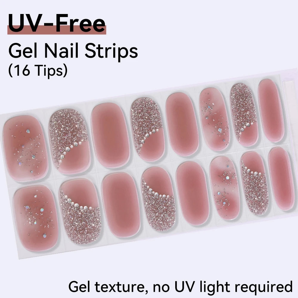 UV FREE Fully Cured Gel Nail Strips 16/22 Tips Self Adhesive Gel Nail Stickers DIY Nail Art Manicure DON'T NEED UV LAMP