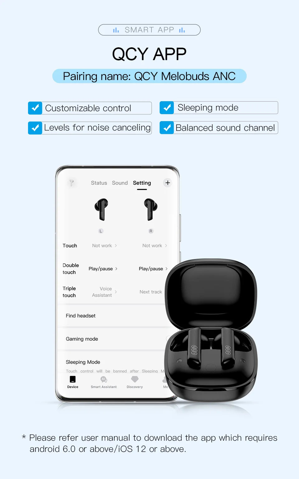 QCY HT05 Melobuds ANC Wireless Earbuds 40dB Multi-Mode ANC 6 Mics AI-Enhanced Calls Bluetooth 5.2 Earphones Transparency 30H
