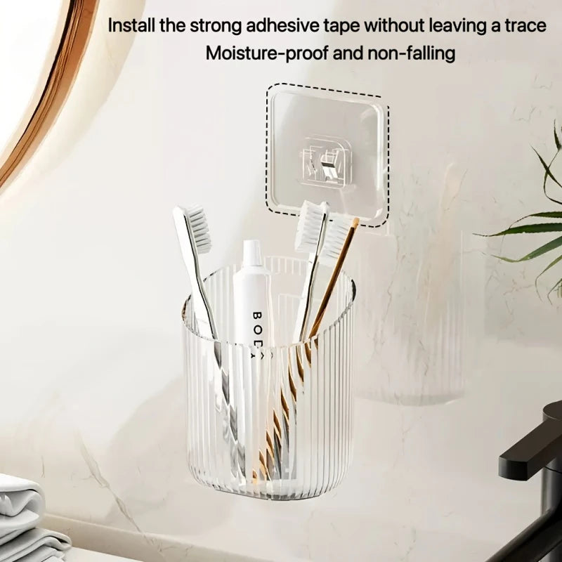 1pc Wall-Mounted Organizer Cup Multi-Functional Bathroom Kitchen Storage Toothbrush Holder Space-Saving Bathroom Accessories