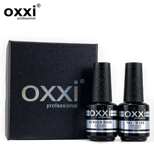 OXXI PROFESSIONAL Rubber Base Coat UV Gel 15ml No Wipe Shiny Top Coat 2pcs Set Gel Polish Semi-permanent Nail Polish Base Gellac