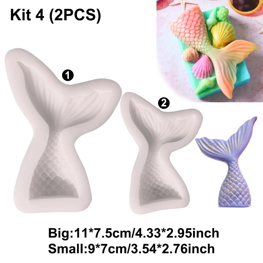 Rectangular Handmade Soap Molds Kit with Cutter DIY 42 Oz Flexible Silicone Wooden Box Soap Mold Mermaid Fish Tail Mold Gifts