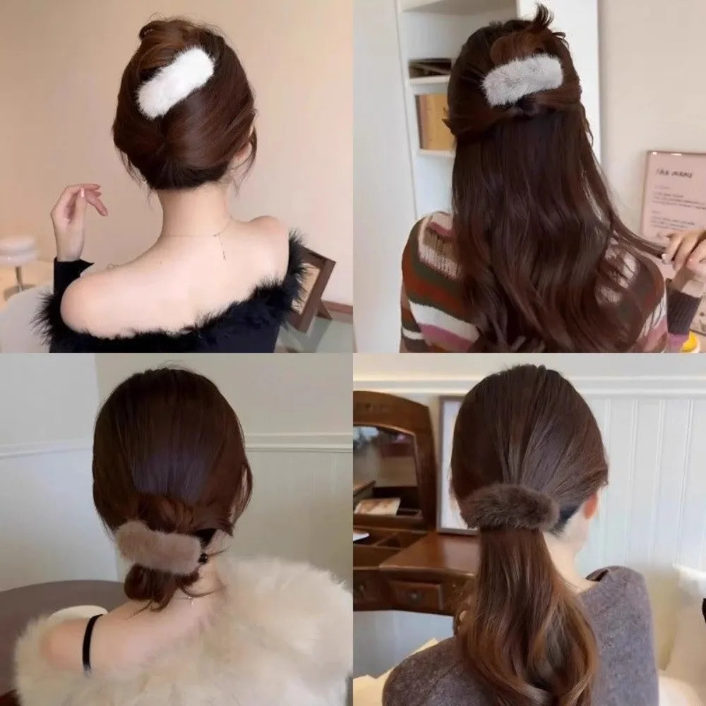 Winter Furry Small Twist Clip Girls Fashion Plush Hair Clip Plastic Acrylic Twisted Hair Claw Fashion Women Hair Accessories