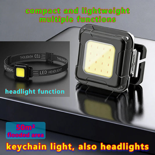 Powerful COB LED Headlights Mini Keychain Headlamp USB Rechargeable Waterproof Outdoor Camping Fishing Portable Work Flashlight