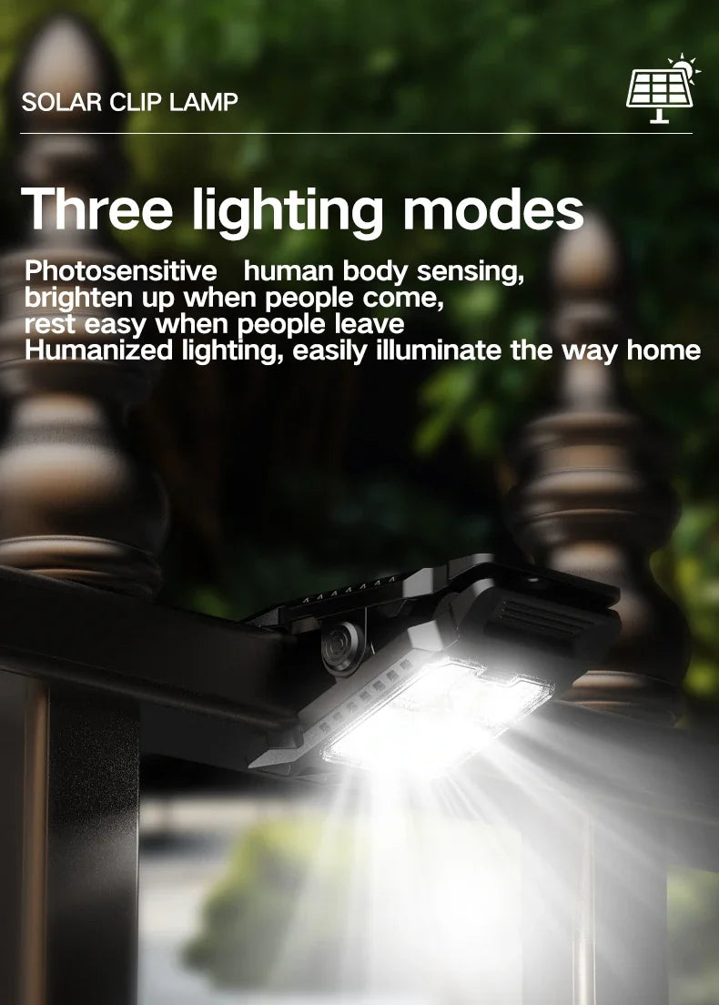 Outdoor Solar Light Clamp On Motion Sensor Lights Waterproof Work Light 3 Light Modes Camping Lamp Fence Walls Garage Led Lamps