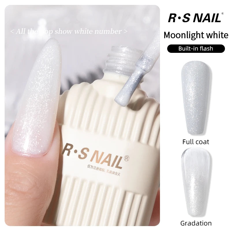 RSNAIL Milky White Nail Gel Polish Sparkling Moonlight Flash Gel Polish High Gloss Sparkling White Summer SoakOff UV LED Varnish