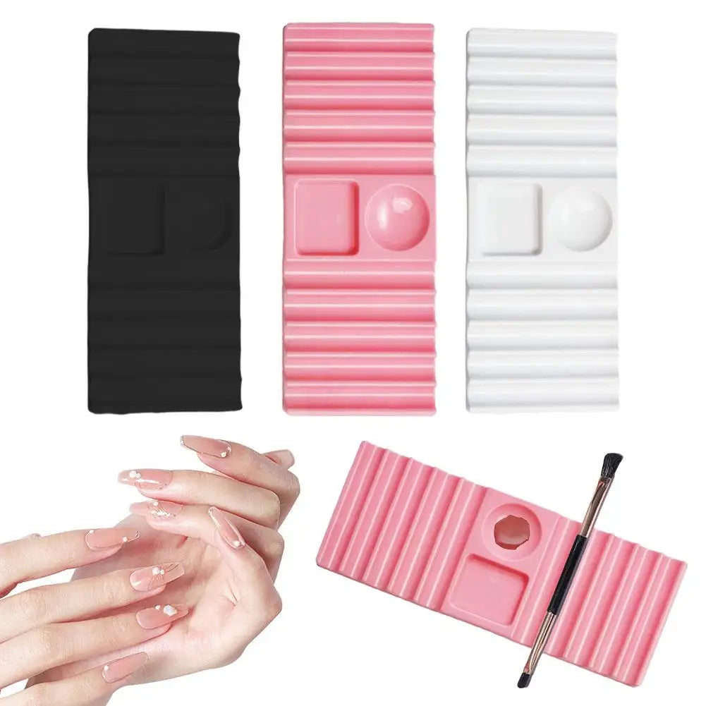Nail Art Palette Multi Functional Brush Holder Polish Mixing Well Rhinestone Storage Organizer Easy Clean Salon Home Use
