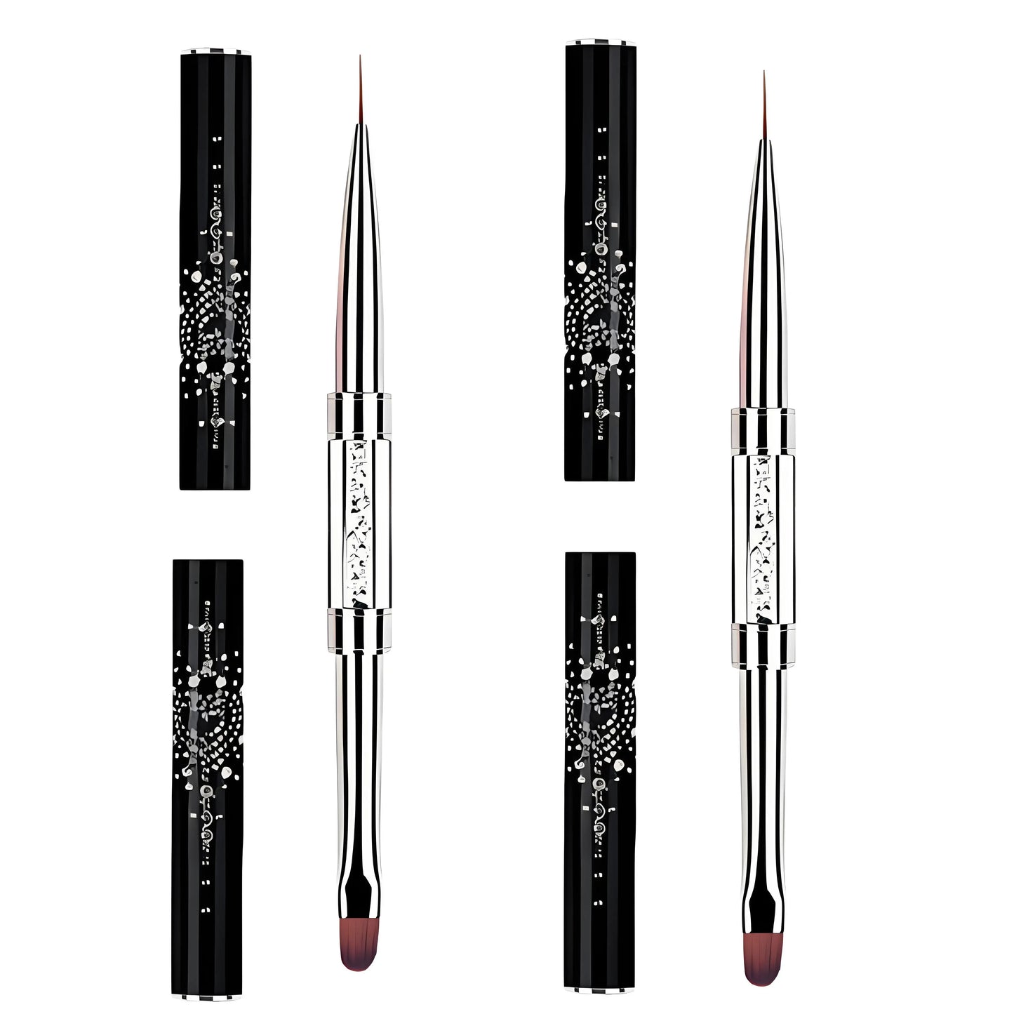 1/2/3Pcs Double Ended Nail Art Brush Set Oval Gel Liner Poly Gel with Steel Pusher Rhinestone Handle French Manicure UV Gel