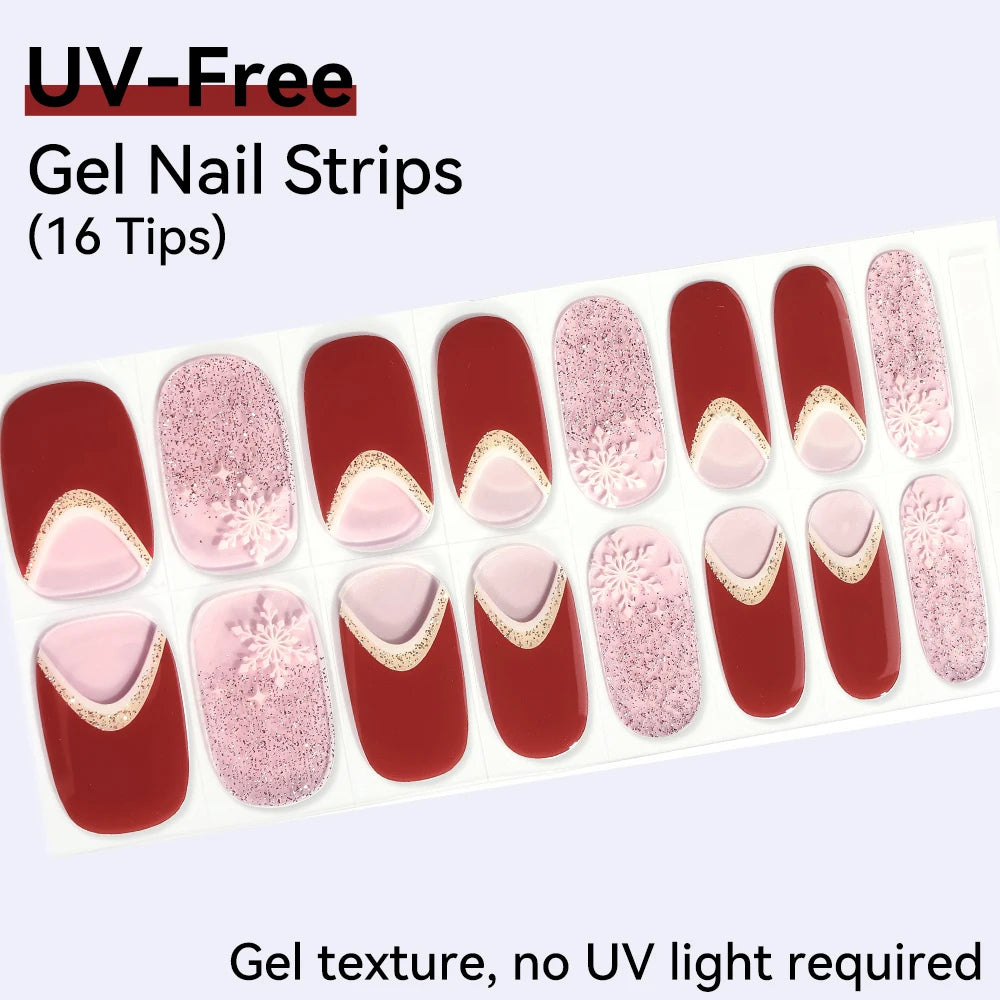 UV FREE Fully Cured Gel Nail Strips 16/22 Tips Self Adhesive Gel Nail Stickers DIY Nail Art Manicure DON'T NEED UV LAMP