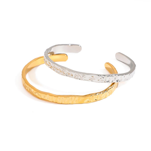 Youthway Minimalist Versatile Stainless Steel Metal Textured Open Bracelet Bangle For Women Anti Allergic Fashion Jewelry Daily