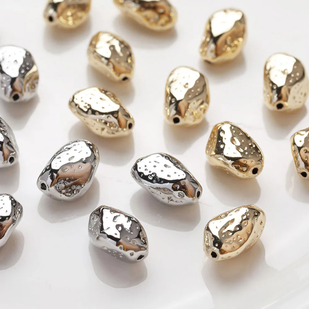 4PCS Dainty Brass Irregular Beads Spacer Bead for Jewelry Making Bracelet Necklace Supplies DIY 14k Gold Plated Accessory 14*9mm