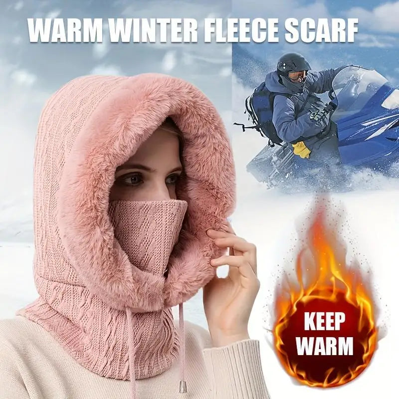 Winter hat, outdoor cycling headwear, anti cold skiing hat, integrated windproof hood with warm neck mask