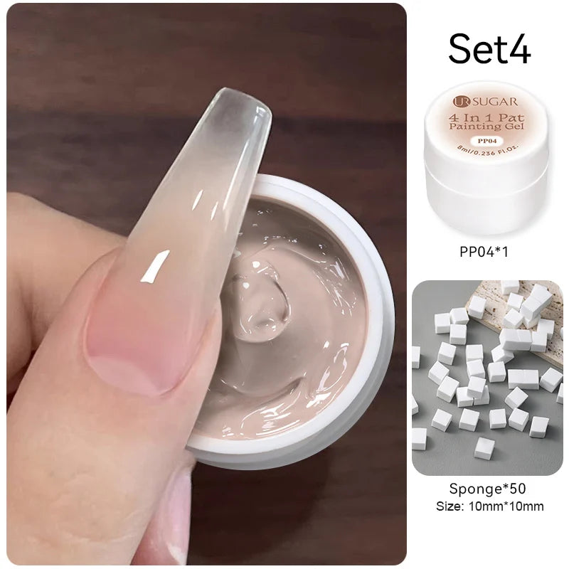 UR SUGAR 1/2Pcs White Pat Painting Gel Nail Polish 4 In 1 Gradient French Cover Edge Lines Nail Stamping Pattern Nail Diy Pattin