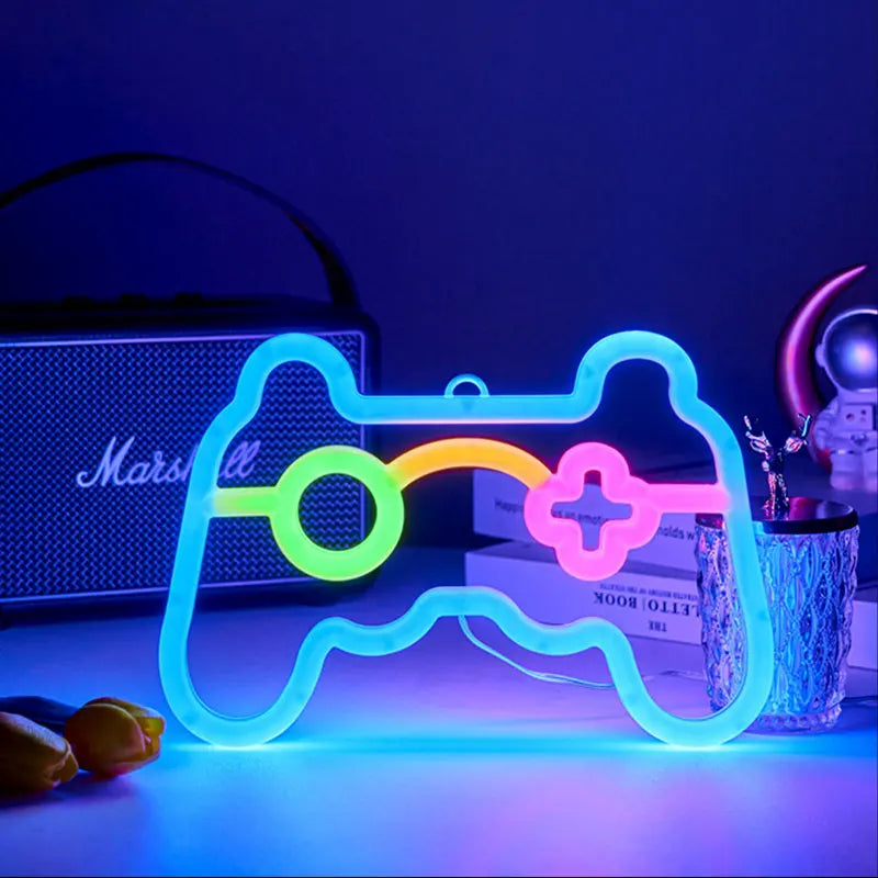 LED Game Controller Neon Sign Shatterproof PVC Material Operated Ambient Lighting for Game Room Streaming Background Holiday