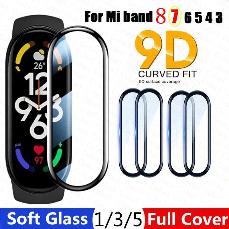 10D Film Glass for Xiaomi Mi Band 9 8 7 6 Screen Protector Miband 6 5 Smart Watchband Full Protective Cover Case Strap Bracelet