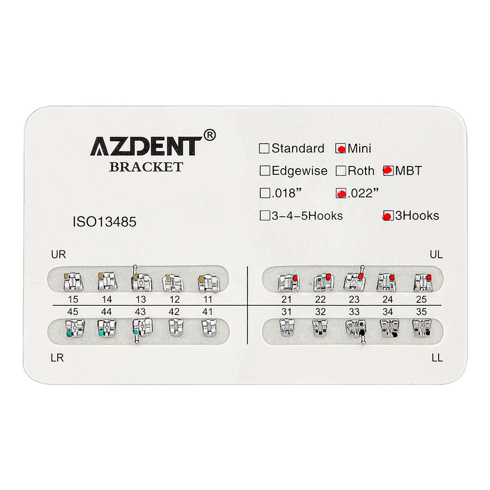 1pack AZDENT Dental Orthodontic Brackets  Mini / Standard Roth / MBT / Edgewise 022/018 Slot Hook 3/345