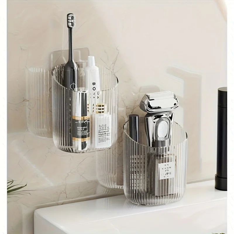1pc Wall-Mounted Organizer Cup Multi-Functional Bathroom Kitchen Storage Toothbrush Holder Space-Saving Bathroom Accessories