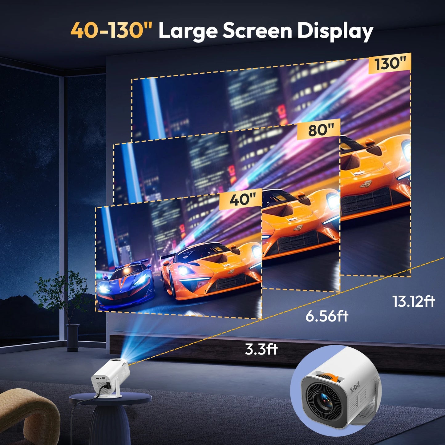 XGODY Gimbal 3 Pro Mini Smart Projector, 300 ANSI, Native 720P, Android 14, WiFi 6 & BT 5.4, Auto Keystone Correction, Wireless Screen Mirroring, 20-120 Inch HD Home Theater Projector for Bedroom Movies Gaming, Support HDMI U