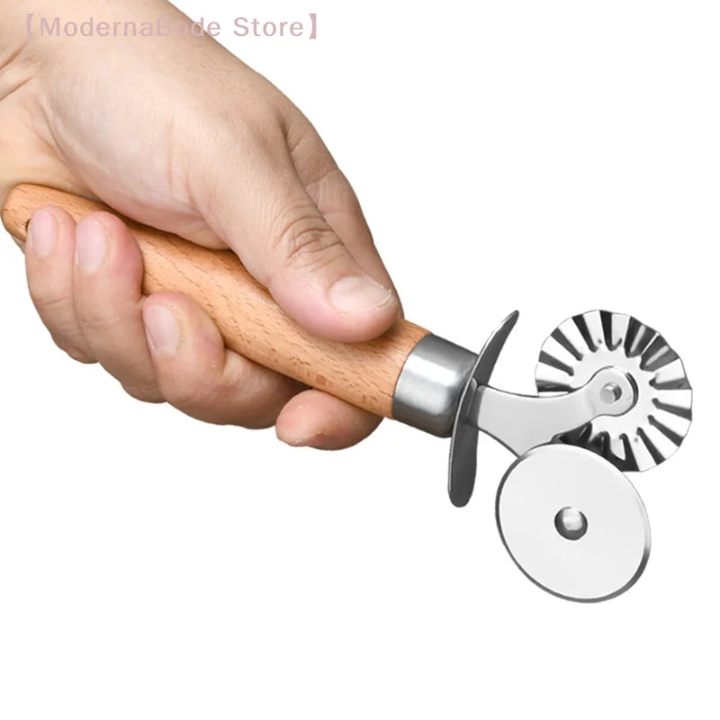 【M】Pasta Cutter Wheel - Fluted Pastry Cutter Double Wheel Ravioli Cutter Tool With Wooden Handle For Pasta Pizza Ravioli Cookie