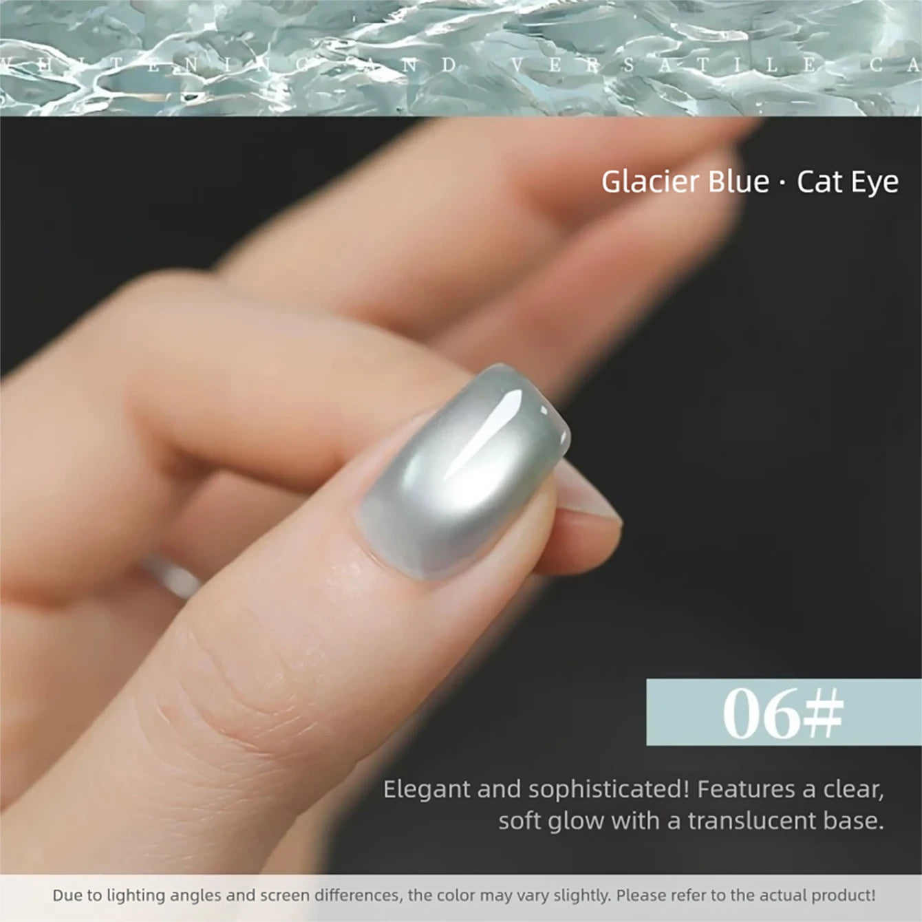 MIANEL 2026 Blue Moon Cat Eye Nail Gel Vibrant Sparkling Blue Glass Bead Effect Skin-Flattering Trendy Cat Eye Nail Art Manicure