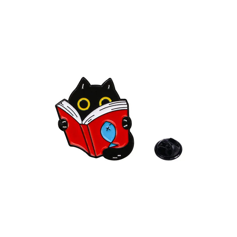Cartoon white cat brooch, cat red wine, cute backpack, accessories, clothing decorations, zinc alloy badge