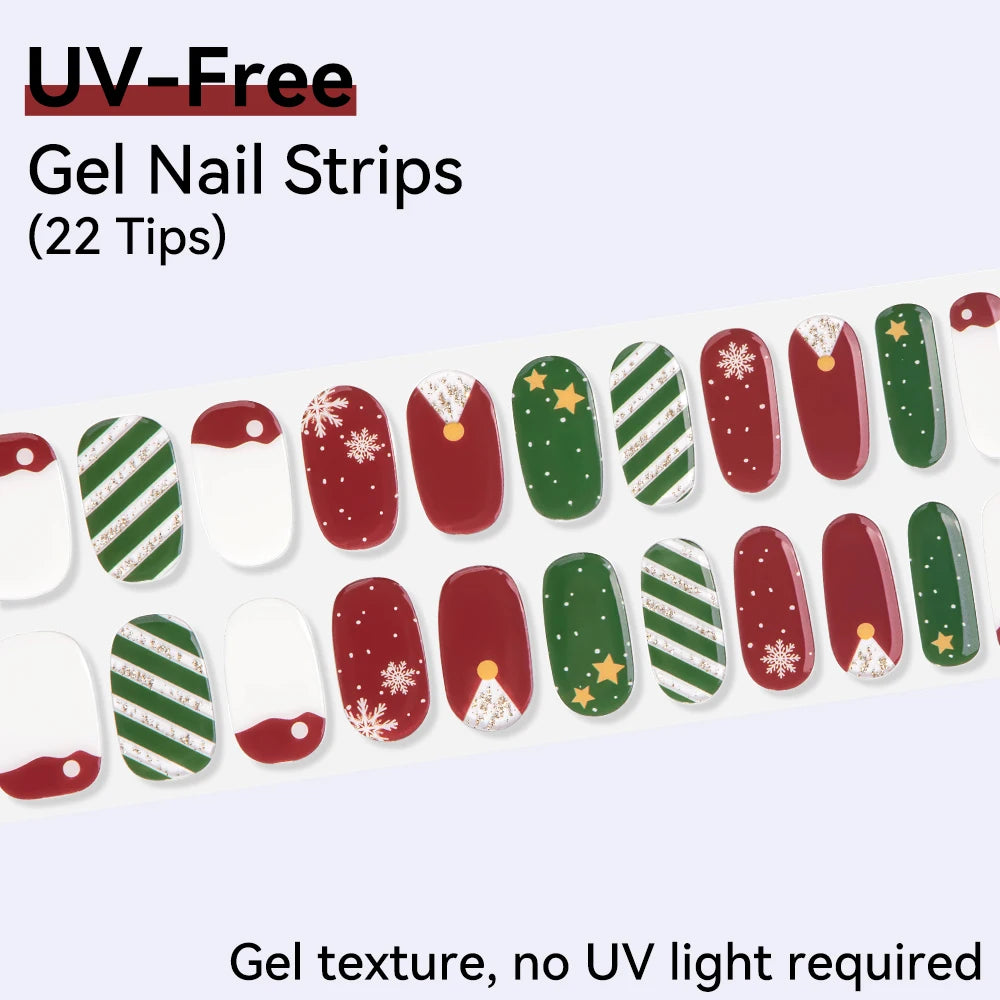 UV FREE Fully Cured Gel Nail Strips 16/22 Tips Self Adhesive Gel Nail Stickers DIY Nail Art Manicure DON'T NEED UV LAMP