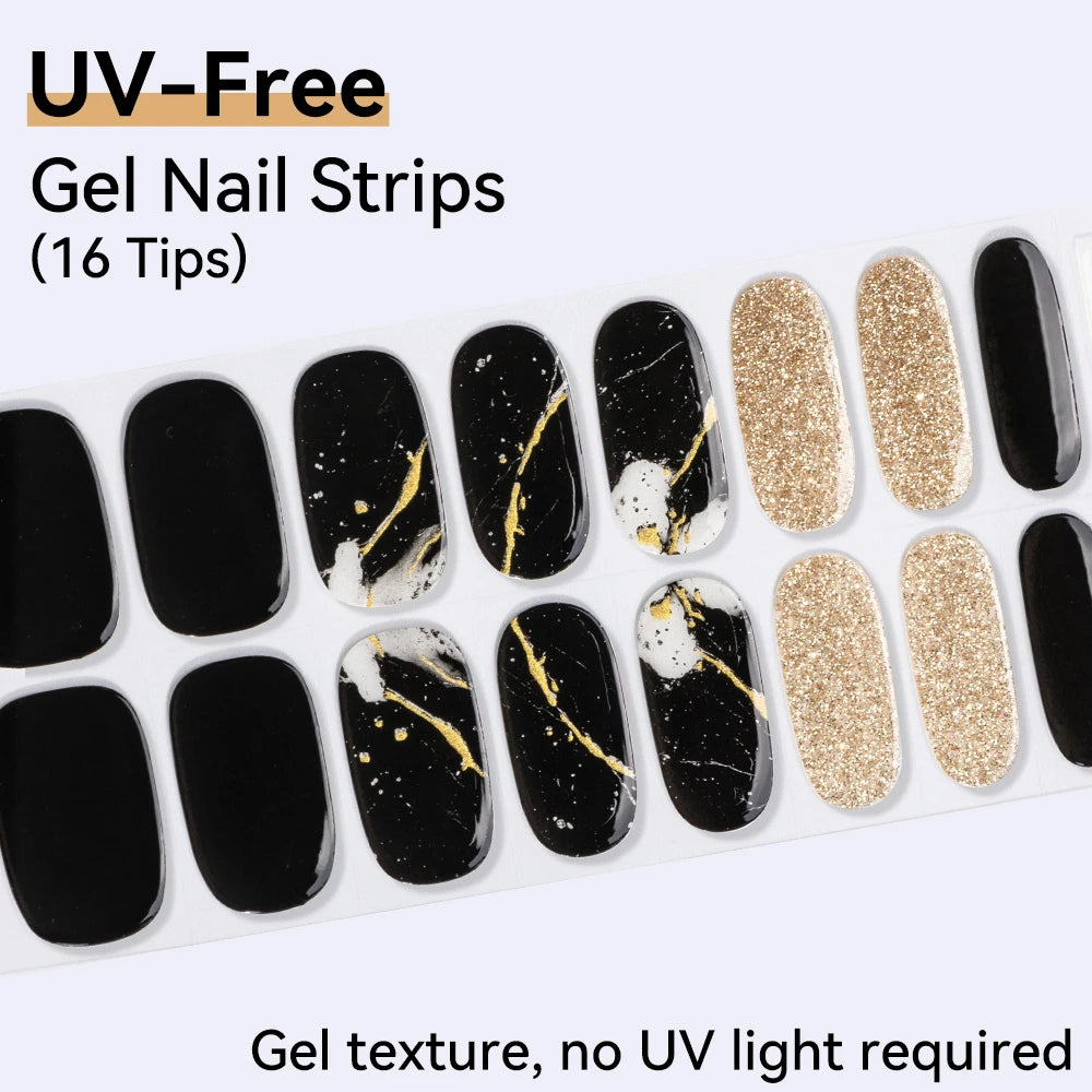 UV FREE Fully Cured Gel Nail Strips 16/22 Tips Self Adhesive Gel Nail Stickers DIY Nail Art Manicure DON'T NEED UV LAMP