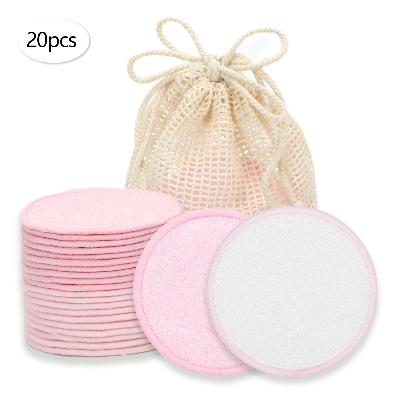 Double Round Makeup Remover Pads 20Pcs + Cleaning Mesh Bag, Machine Washable, Reusable, Suitable for All Skin Types
