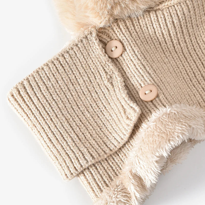 BeauToday Winter Knitted Hat Women Faux Fur Ear Protection Beanies Female Hooded Neck Collar Adjustable Earflap Caps 96502