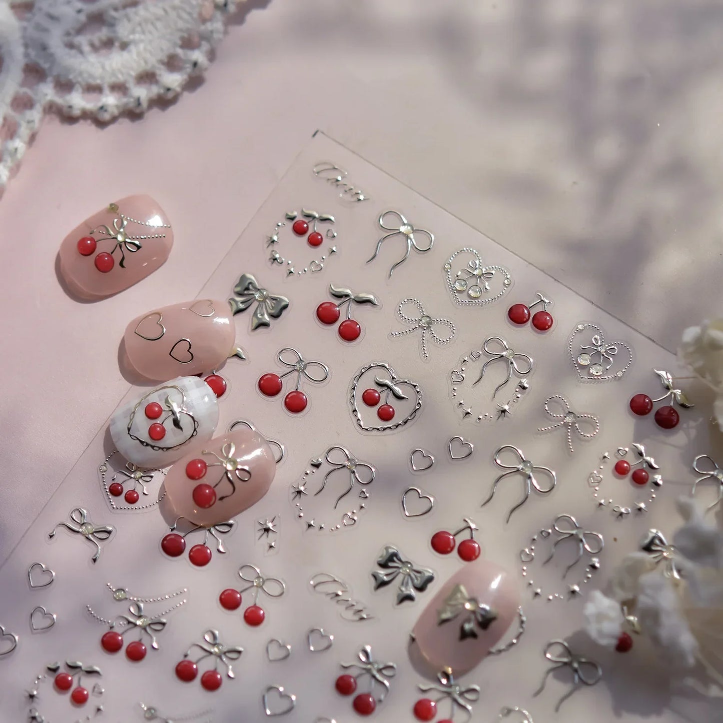 Sweet Summer Delicious Watermelon Ice Cream 5D Nail Art Sticker Elegant Bowknot Cool Ice Square Jelly Nail Decals for Manicure