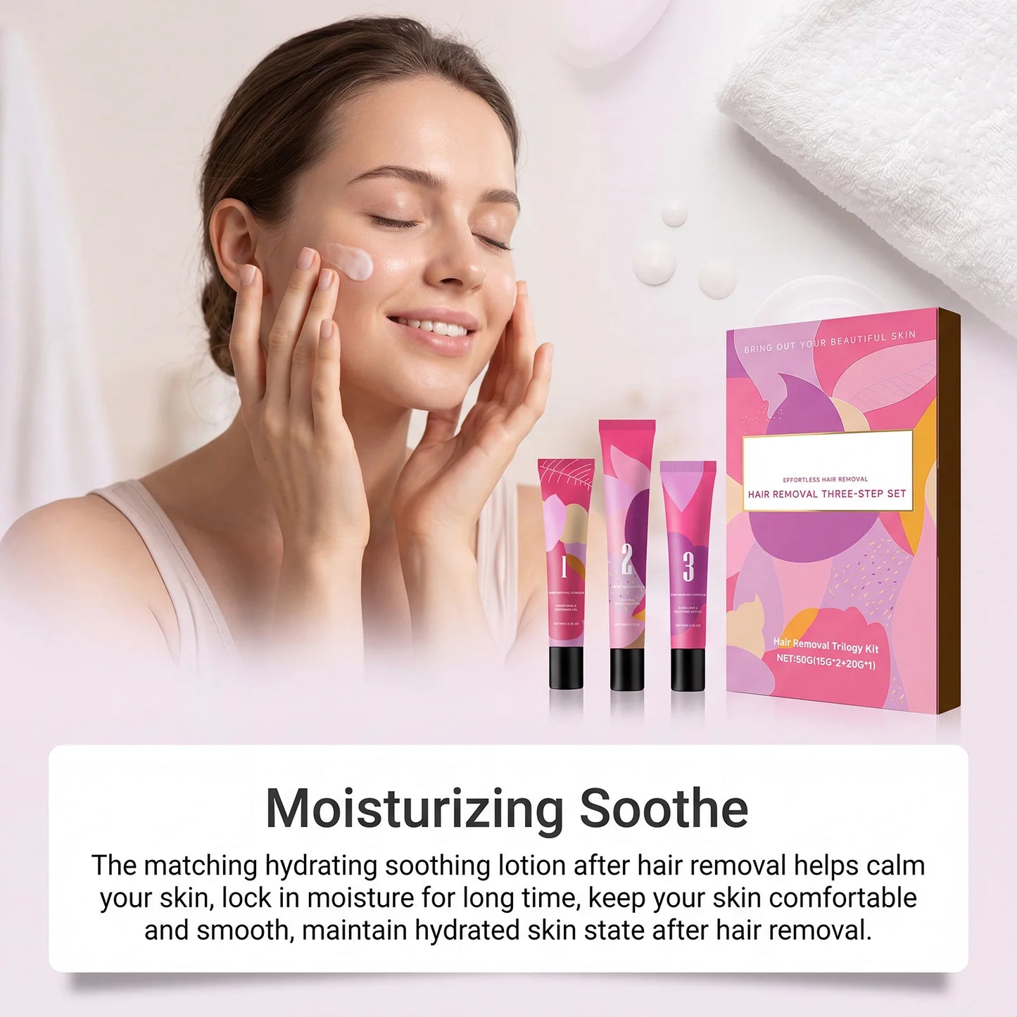 3Step Hair Removal Trilogy Kit Gentle Facial Depilatory Set Painless Hair Remover Soothing Lotion Cream With Softening Gel