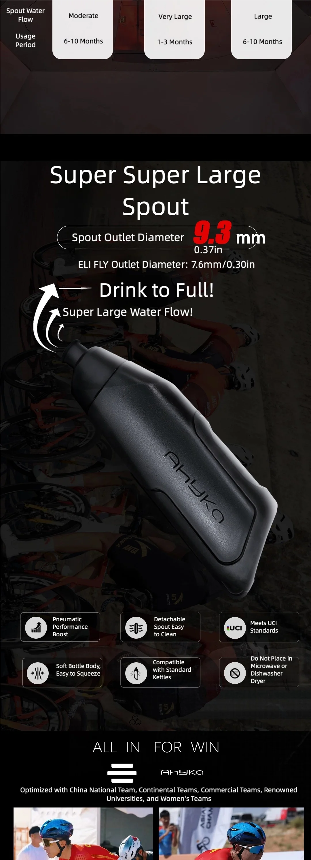 AhyKa Bicycle 600ml Aerodynamic Water Bottle Bracket Set Bike Water Bottle MTB Road Bike Frame Down Tube Riding Water Kettle