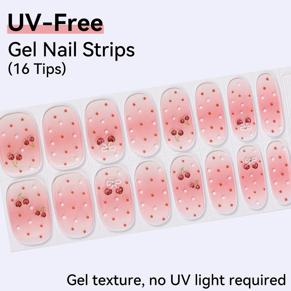 UV FREE Fully Cured Gel Nail Strips 16/22 Tips Self Adhesive Gel Nail Stickers DIY Nail Art Manicure DON'T NEED UV LAMP