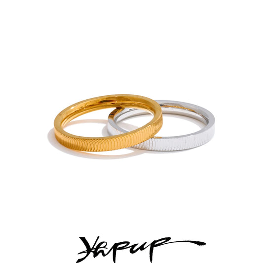 Yhpup Size 6789 PVD Minimalist Polished Metal Round Ring Rust Proof Stainless Steel Exquisite Daily Finger Jewelry for Women