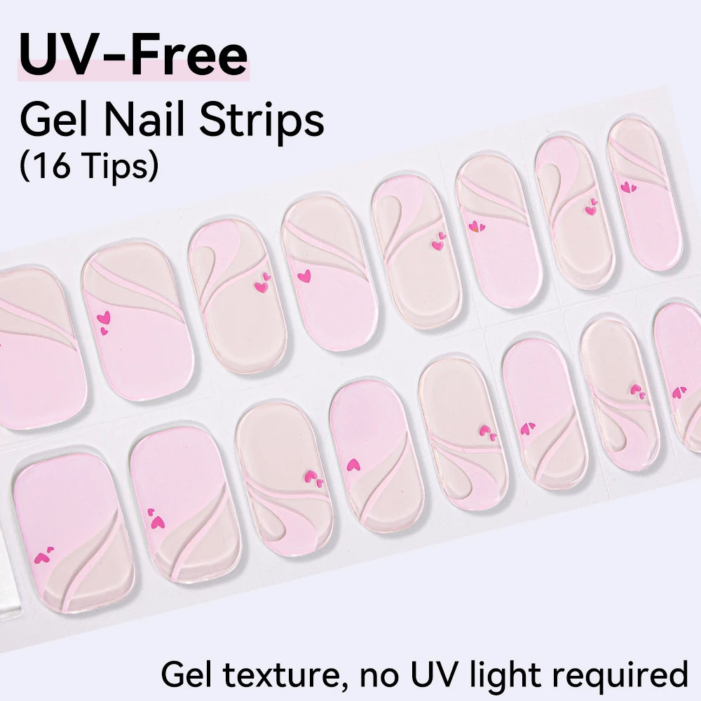 UV FREE Fully Cured Gel Nail Strips 16/22 Tips Self Adhesive Gel Nail Stickers DIY Nail Art Manicure DON'T NEED UV LAMP