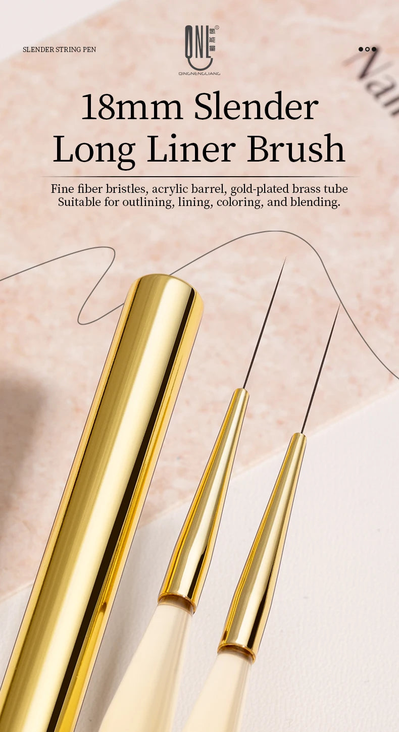QNL 1/2/3pcs 18mm Nail Art Liner Brush Ultra Thin Long Line Drawing Pen With Cap For UV Gel Polish Painting Manicure Tool