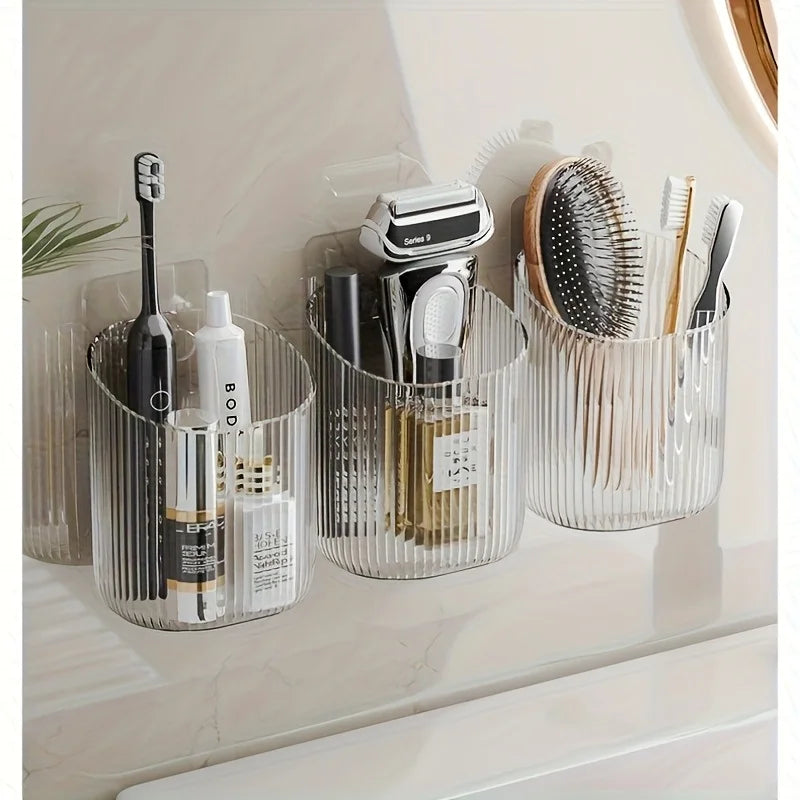 1pc Wall-Mounted Organizer Cup Multi-Functional Bathroom Kitchen Storage Toothbrush Holder Space-Saving Bathroom Accessories