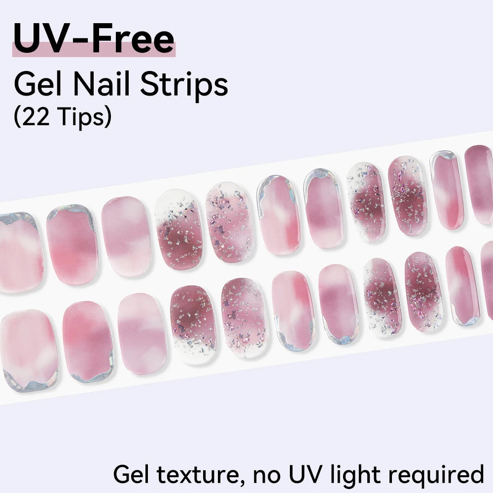 UV FREE Fully Cured Gel Nail Strips 16/22 Tips Self Adhesive Gel Nail Stickers DIY Nail Art Manicure DON'T NEED UV LAMP