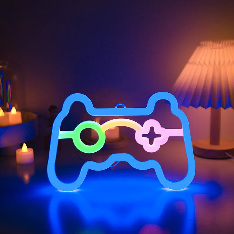 LED Game Controller Neon Sign Shatterproof PVC Material Operated Ambient Lighting for Game Room Streaming Background Holiday