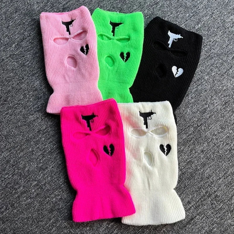 Winter Balaclava Skiing Hat with Three Holes Warm Outdoor Knitted Pullover Face Mask Multifunctional Sports