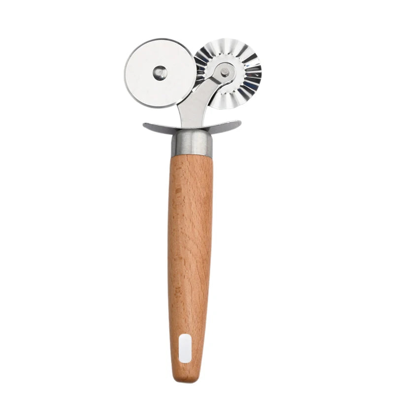 【M】Pasta Cutter Wheel - Fluted Pastry Cutter Double Wheel Ravioli Cutter Tool With Wooden Handle For Pasta Pizza Ravioli Cookie