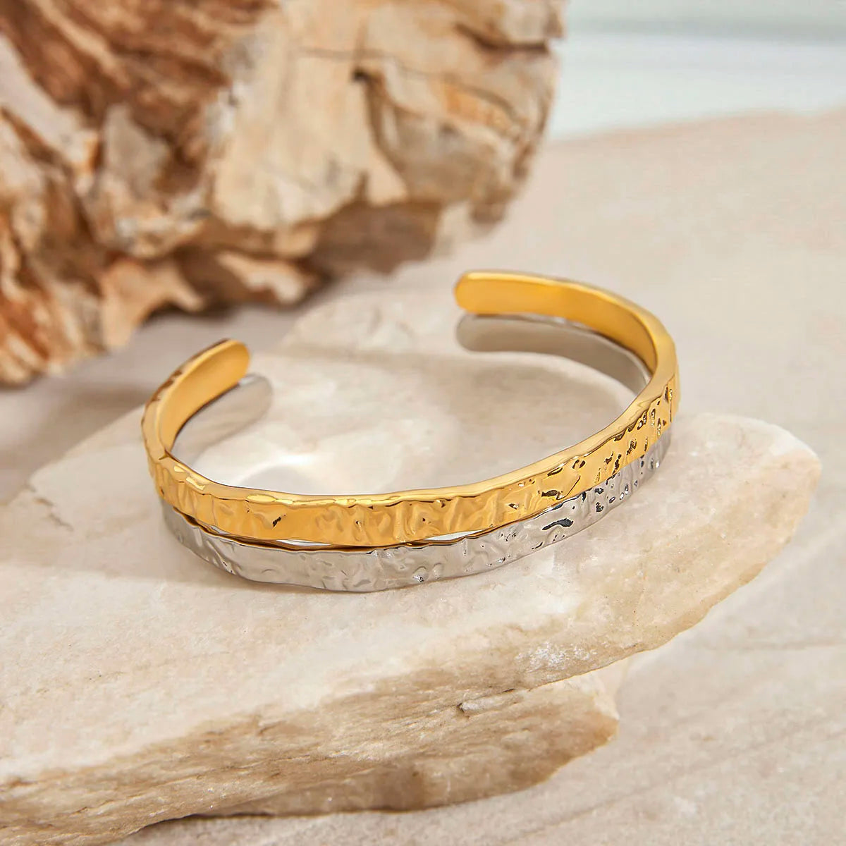 Youthway Minimalist Versatile Stainless Steel Metal Textured Open Bracelet Bangle For Women Anti Allergic Fashion Jewelry Daily