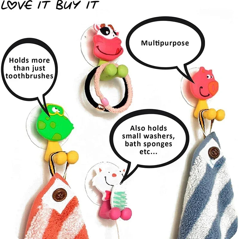Cute Cartoon Animal Toothbrush Holder,Wall OuntedToothbrush Storage Rack,BathroomMultifunctional Wall Hook,Toothbrush Holder