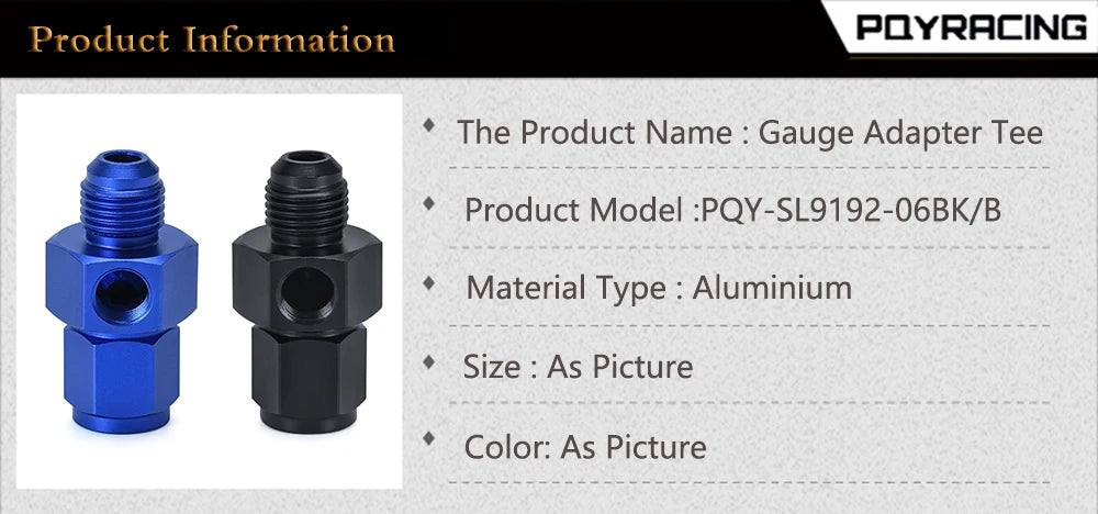 PQY - New AN-6 (AN6) Male to Female 1/8" NPT Gauge / Sensor Side Port Adapter  PQY-SL9192-06