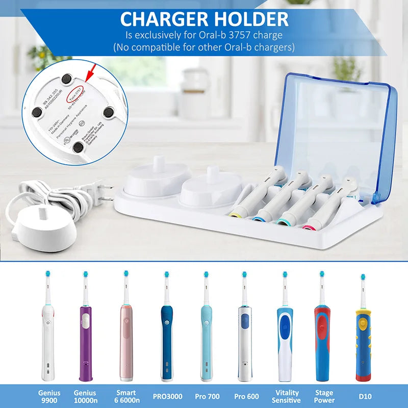 Electric Toothbrush Holder Replacement for Braun Oral B with Brush Head Storage Cover and Charger Base Stand