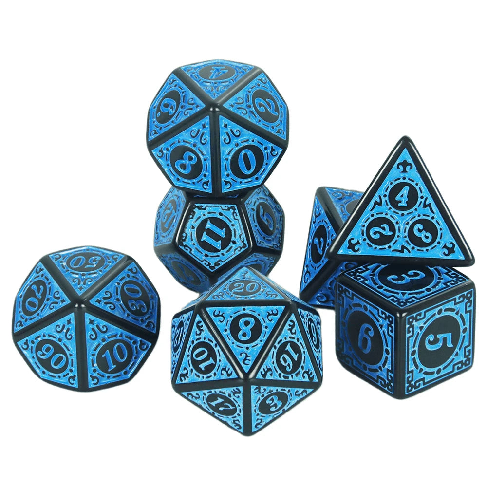 DNDGame Polyhedral Dice Set with Textures Pattern 7pcs of D4 D6 D8 D10 D% D12 D20 for RPG Board Game Accessories