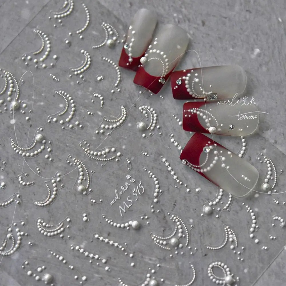 French Tips Nail Stickers 3D Pearl Lines Sliders Decals Manicure Adhesive Gel Nail Art Decorations