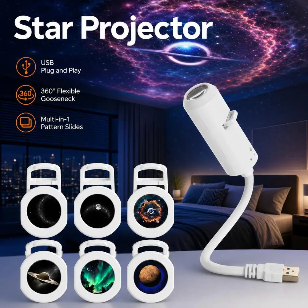 Mini USB Galaxy Projection Light Adjustable Focus Ambient Star Projector Lights Car Projection Lamp Space Moon Night Light