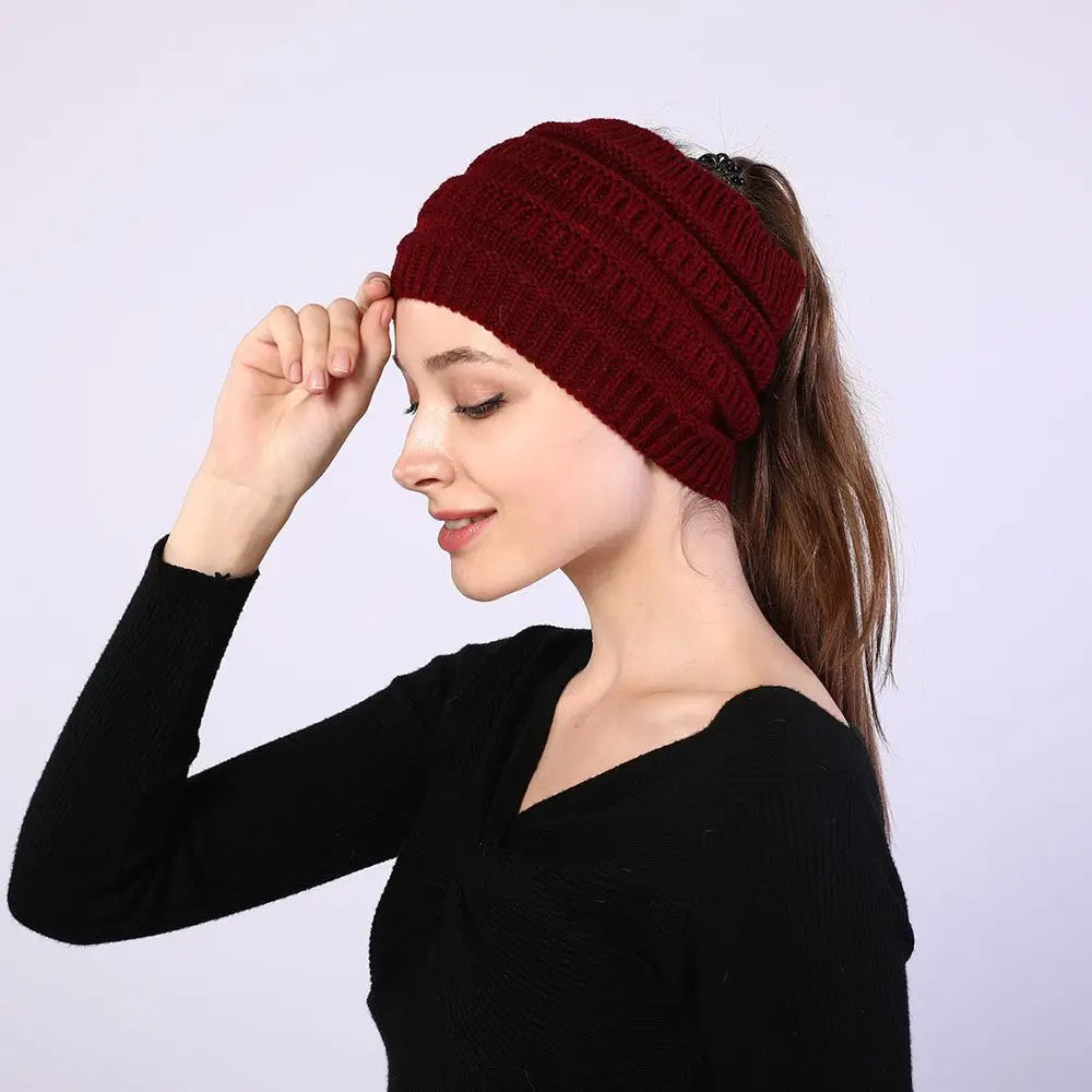 1Pcs Women Girl Autumn Winter Hair Accessories Headwraps Headwear Ponytail Beanie Hat Ear Warmer Hair Band Knitting Headband
